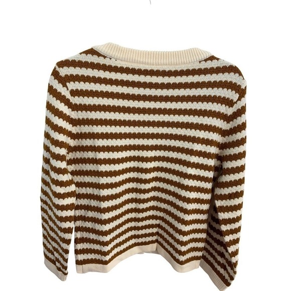 Boutique Cardigan Sweater Small Brown Stripe Pearl Button Pockets - Picture 5 of 5